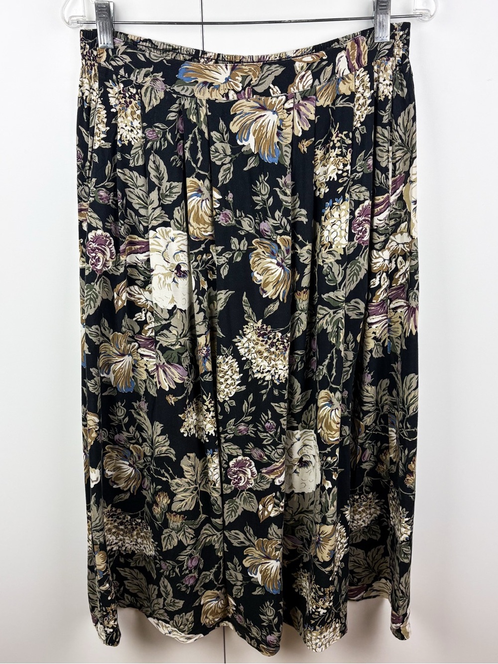Vintage Dark Floral Pleated Midi Skirt Fall Autumn Cottagecore Coquette Medium